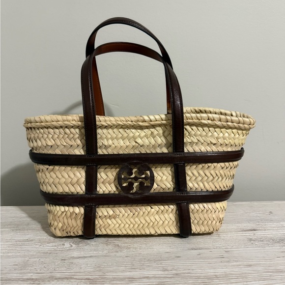 Tory Burch Brown and Tan Small Ella Straw Basket Tote Bag - Picture 4 of 10